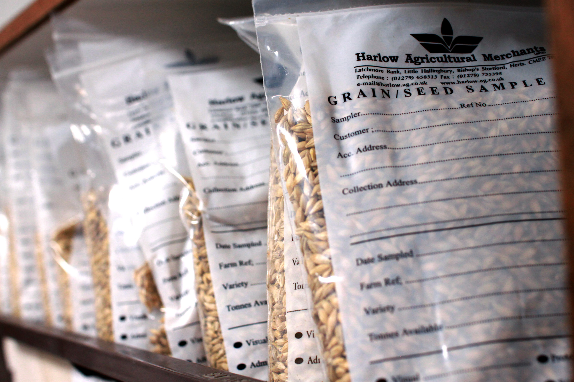 Front of grain sample bags